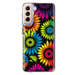 Samsung Galaxy S21FE Neon Rainbow Glow Sunflowers Colorful Floral Pink Purple Double Layer Phone Case Cover