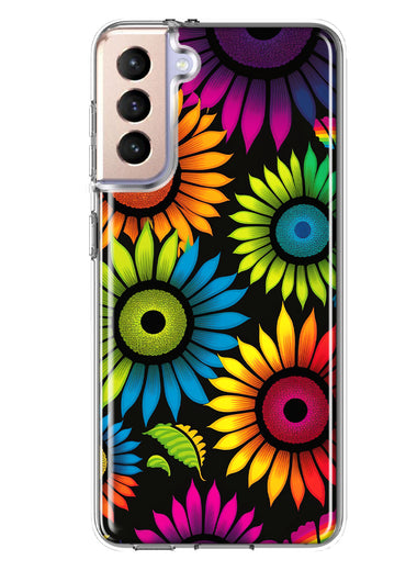 Samsung Galaxy S21 Plus Neon Rainbow Glow Sunflowers Colorful Floral Pink Purple Double Layer Phone Case Cover