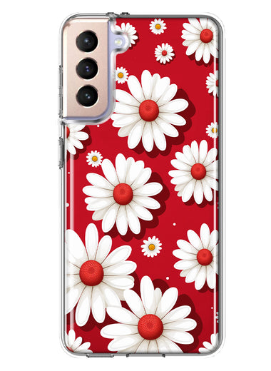 Samsung Galaxy S21FE Cute White Red Daisies Polkadots Double Layer Phone Case Cover