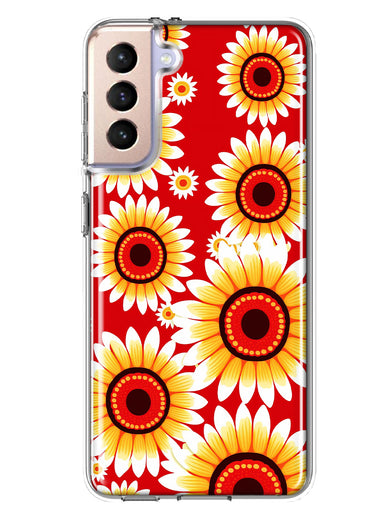 Samsung Galaxy S21 Plus Yellow Sunflowers Polkadot on Red Double Layer Phone Case Cover