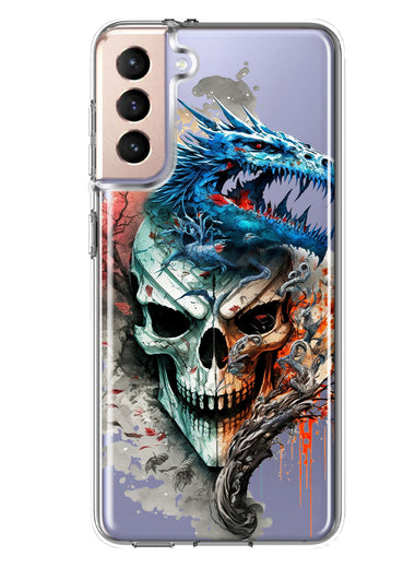 Samsung Galaxy S21 Plus Fantasy Blue Dragon Dream Skull Double Layer Phone Case Cover