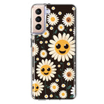 Samsung Galaxy S21 Cute Smiley Face White Daisies Double Layer Phone Case Cover