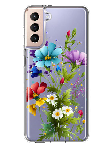 Samsung Galaxy S21FE Purple Yellow Red Spring Flowers Floral Hybrid Protective Phone Case Cover