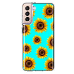 Samsung Galaxy S21FE Yellow Sunflowers Polkadot on Turquoise Teal Double Layer Phone Case Cover