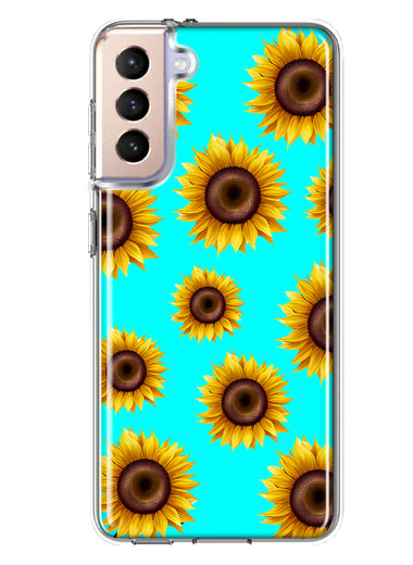 Samsung Galaxy S21 Plus Yellow Sunflowers Polkadot on Turquoise Teal Double Layer Phone Case Cover