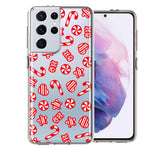 Samsung Galaxy S21 Ultra Christmas Winter Red White Peppermint Candies Swirls Candycanes Design Double Layer Phone Case Cover