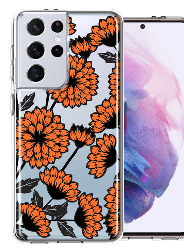 Samsung Galaxy S21 Ultra Orange Chrysanthemum Flowers Design Double Layer Phone Case Cover