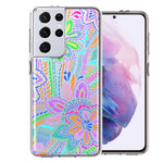 Samsung Galaxy S21 Ultra Colorful Summer Flowers Doodle Art Design Double Layer Phone Case Cover