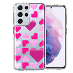 Samsung Galaxy S21 Ultra Pink Purple Origami Valentine's Day Polkadot Hearts Design Double Layer Phone Case Cover