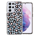Samsung Galaxy S21 Ultra Cute Pink Leopard Print Hearts Valentines Day Love Double Layer Phone Case Cover