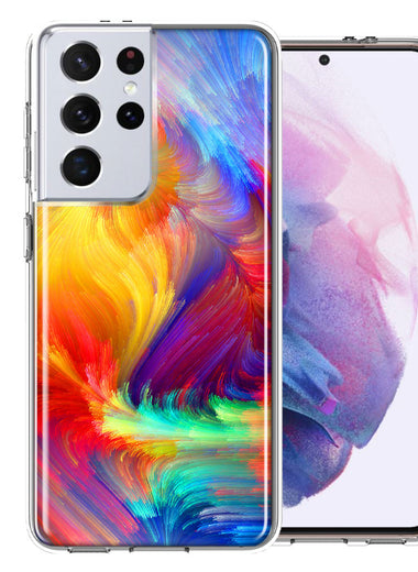 Samsung Galaxy S21 Ultra Colorful Feather Paint Double Layer Phone Case Cover