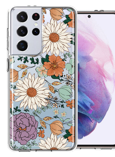 Samsung Galaxy S21 Ultra Feminine Classy Flowers Fall Toned Floral Wallpaper Style Double Layer Phone Case Cover