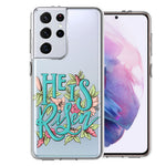 Samsung Galaxy S21 Ultra He Is Risen Text Easter Jesus Christian Flowers Double Layer Phone Case Cover