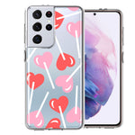 Samsung Galaxy S21 Ultra Heart Suckers Lollipop Valentines Day Candy Lovers Double Layer Phone Case Cover
