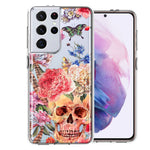 For Samsung Galaxy S21 Ultra Indie Spring Peace Skull Feathers Floral Butterfly Flowers Phone Case Cover
