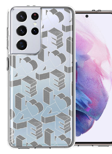 Samsung Galaxy S21 Ultra 3D Love Letters Hearts Valentine's Day Double Layer Phone Case Cover