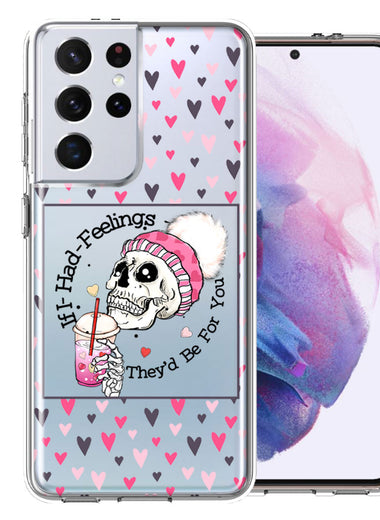 Samsung Galaxy S21 Ultra Pink Dead Valentine Skull Frap Hearts If I had Feelings They'd Be For You Love Double Layer Phone Case Cover