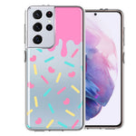 Samsung Galaxy S21 Ultra Pink Drip Frosting Cute Heart Sprinkles Kawaii Cake Design Double Layer Phone Case Cover