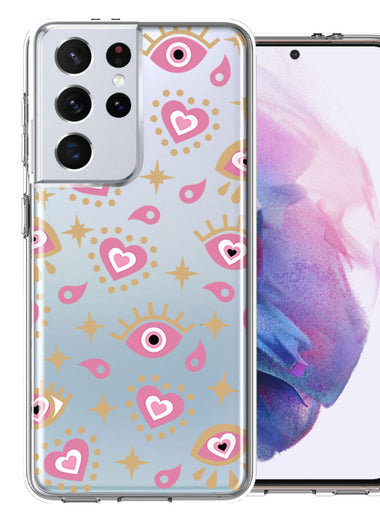 Samsung Galaxy S21 Ultra Pink Evil Eye Lucky Love Law Of Attraction Design Double Layer Phone Case Cover