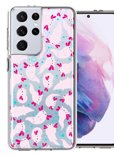 Samsung Galaxy S21 Ultra Pink Happy Swimming Axolotls Polka Dots Double Layer Phone Case Cover
