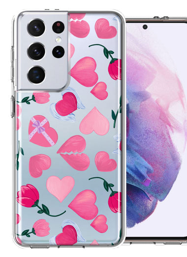 Samsung Galaxy S21 Ultra Pretty Valentines Day Hearts Chocolate Candy Angel Flowers Double Layer Phone Case Cover