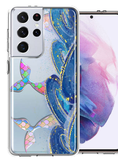 Samsung Galaxy S21 Ultra Rainbow Mermaid Tails Scales Ocean Waves Beach Girls Summer Double Layer Phone Case Cover