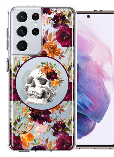 Samsung Galaxy S21 Ultra Romance Is Dead Valentines Day Halloween Skull Floral Autumn Flowers Double Layer Phone Case Cover