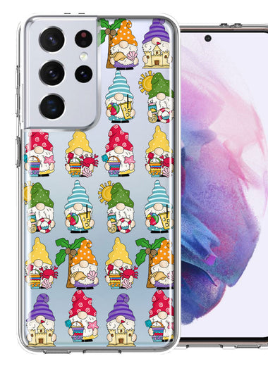 Samsung Galaxy S21 Ultra Summer Beach Cute Gnomes Sand Castle Shells Palm Trees Double Layer Phone Case Cover