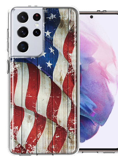 Samsung Galaxy S21 Ultra Vintage USA Flag Double Layer Phone Case Cover