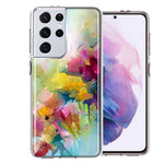 For Samsung Galaxy S21 Ultra Watercolor Flowers Abstract Spring Colorful Floral Painting Phone Case Cover
