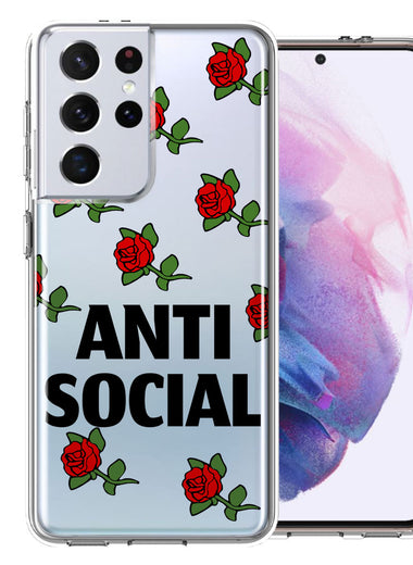 Samsung Galaxy S21 Ultra Anti Social Roses Design Double Layer Phone Case Cover
