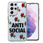 Samsung Galaxy S21 Ultra Anti Social Roses Design Double Layer Phone Case Cover