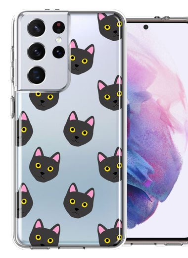 Samsung Galaxy S21 Ultra Black Cat Polkadots Design Double Layer Phone Case Cover