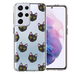 Samsung Galaxy S21 Ultra Black Cat Polkadots Design Double Layer Phone Case Cover