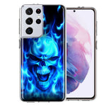 Samsung Galaxy S21 Ultra Blue Flaming Skull Double Layer Phone Case Cover