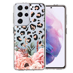 For Samsung Galaxy S21 Ultra Classy Blush Peach Peony Rose Flowers Leopard Phone Case Cover