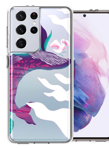 Samsung Galaxy S21 Ultra Mystic Floral Whale Design Double Layer Phone Case Cover