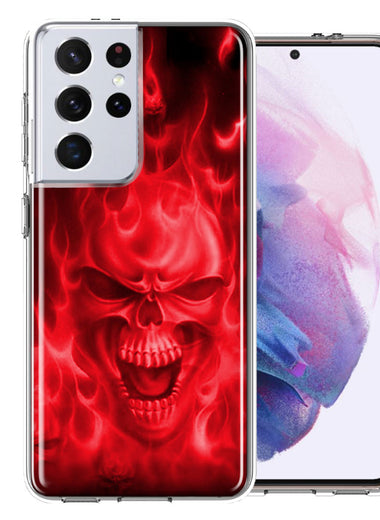 Samsung Galaxy S21 Ultra Red Flaming Skull Double Layer Phone Case Cover