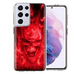 Samsung Galaxy S21 Ultra Red Flaming Skull Double Layer Phone Case Cover