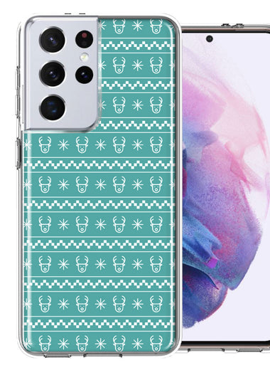 Samsung Galaxy S21 Ultra Teal Christmas Reindeer Pattern Design Double Layer Phone Case Cover