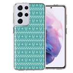 Samsung Galaxy S21 Ultra Teal Christmas Reindeer Pattern Design Double Layer Phone Case Cover