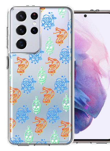 Samsung Galaxy S21 Ultra Snakes Skulls Roses Design Double Layer Phone Case Cover
