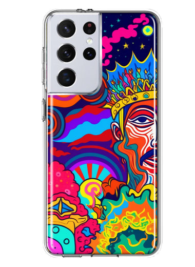 Samsung Galaxy S21 Ultra Neon Rainbow Psychedelic Indie Hippie Indie King Hybrid Protective Phone Case Cover