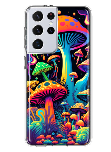 Samsung Galaxy S21 Ultra Neon Rainbow Psychedelic Indie Hippie Mushrooms Hybrid Protective Phone Case Cover