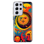Samsung Galaxy S21 Ultra Neon Rainbow Psychedelic Indie Hippie Sun Moon Hybrid Protective Phone Case Cover