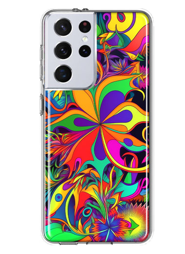 Samsung Galaxy S21 Ultra Neon Rainbow Psychedelic Hippie Wild Flowers Hybrid Protective Phone Case Cover