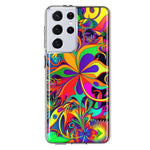 Samsung Galaxy S21 Ultra Neon Rainbow Psychedelic Hippie Wild Flowers Hybrid Protective Phone Case Cover
