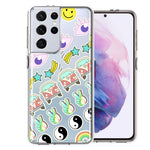 Samsung Galaxy S21 Ultra 70's Yin Yang Hippie Happy Peace Stars Design Double Layer Phone Case Cover