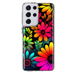 Samsung Galaxy S21 Ultra Neon Rainbow Glow Colorful Abstract Flowers Floral Hybrid Protective Phone Case Cover