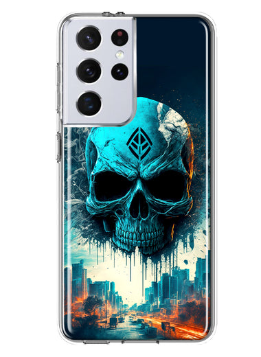 Samsung Galaxy S21 Ultra Blue Apocalypse Cyberpunk Skull Feather Double Layer Phone Case Cover